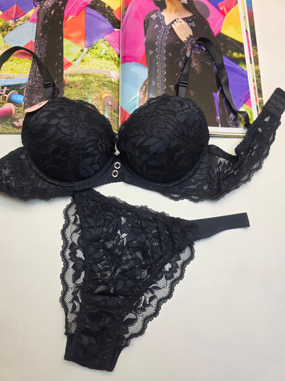 (38-42)C Elegant Padded Push-up Lace Bridal Bra & Thong Underwear*