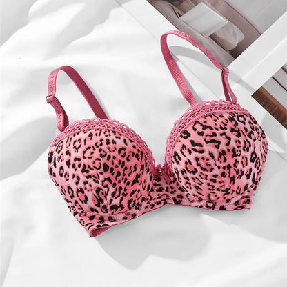 (36-42)C Leopard Print Thin Pad  C Cupsize  Wired Bra (156)