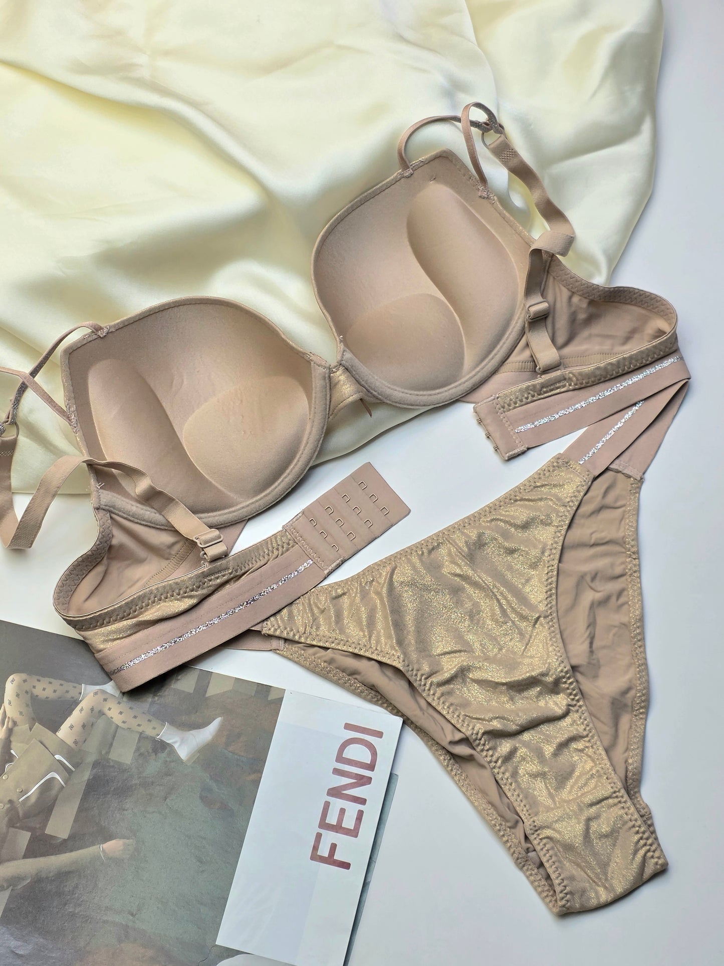 Elegant Padded Pushup(Golden sikn )Wired Bra set ^