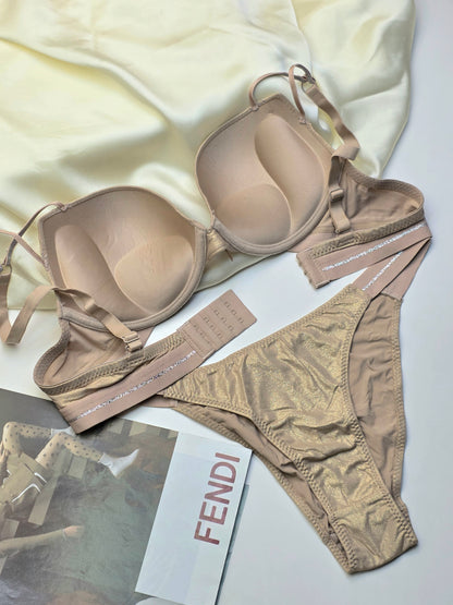 Elegant Padded Pushup(Golden sikn )Wired Bra set ^