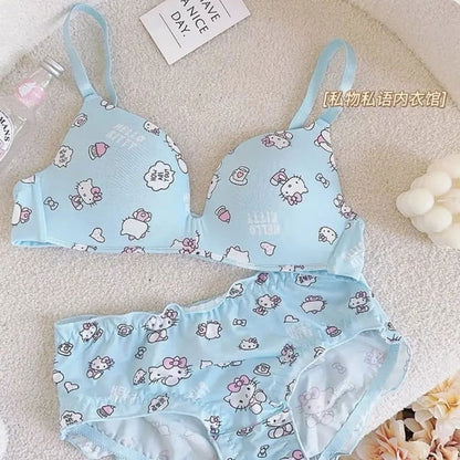(32-36)B  Hello Kitty Seamless Thin-Pad Non-Wire Bra & Panty Set(R4)