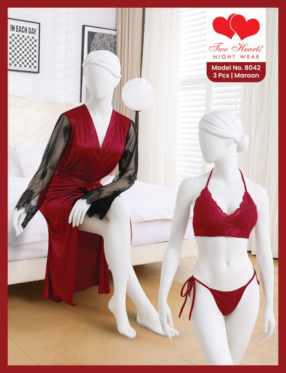 Bikini Set Long Gown Silk Nighty (8042)