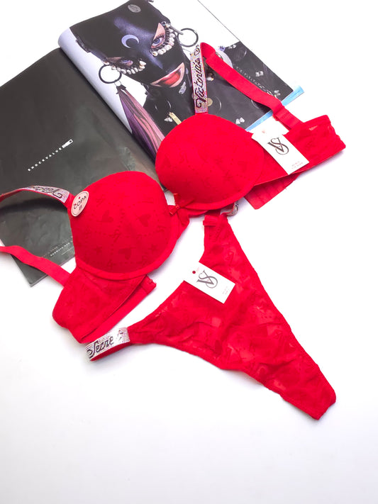 (34-40)b size (Red & Pearl)Padded Pushup Wired Bra With Matching Thong Underwear 5015 (154)