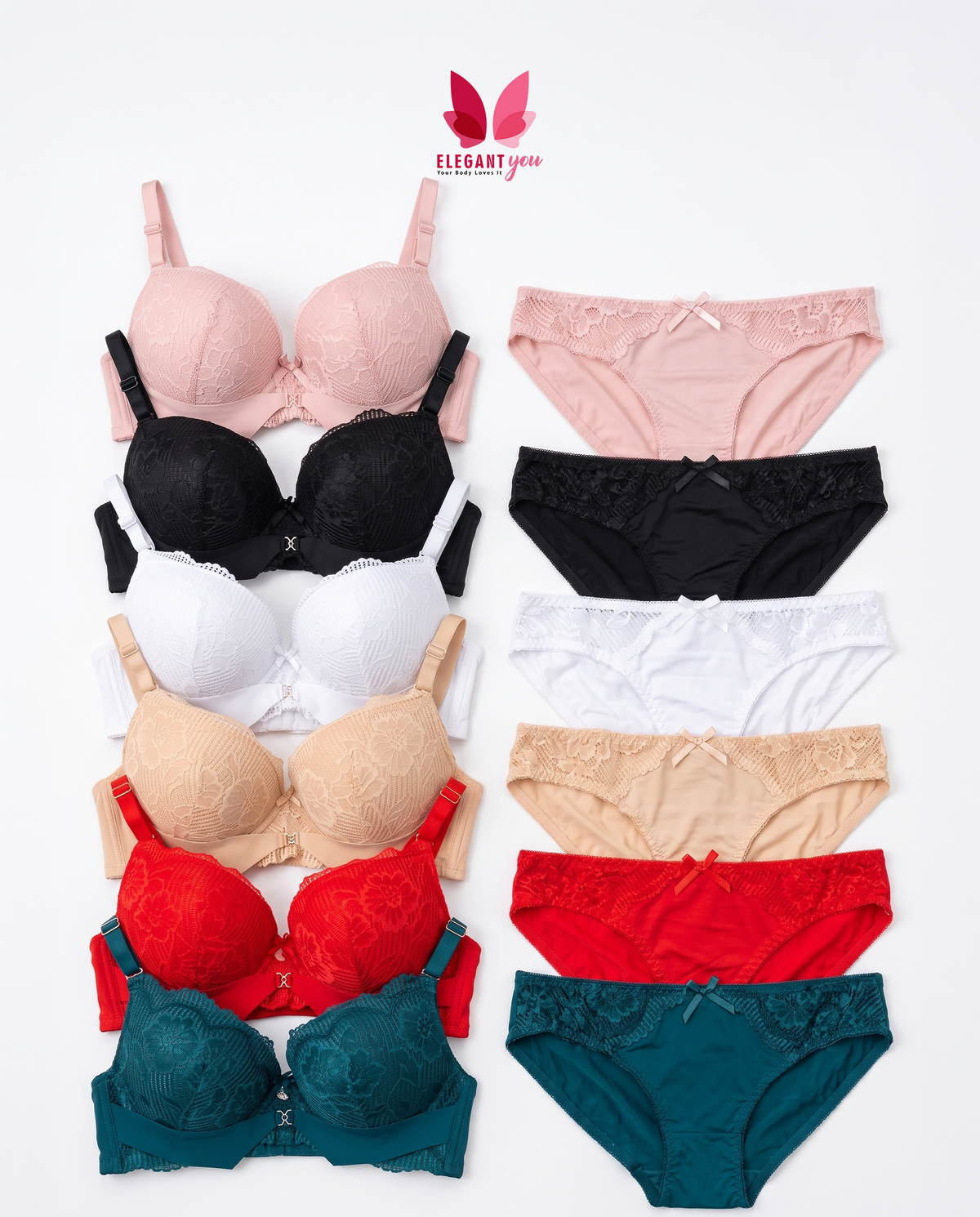(36-42)C BRIDAL Lacy Double Padded Bra & Panty Set DXB1319^
