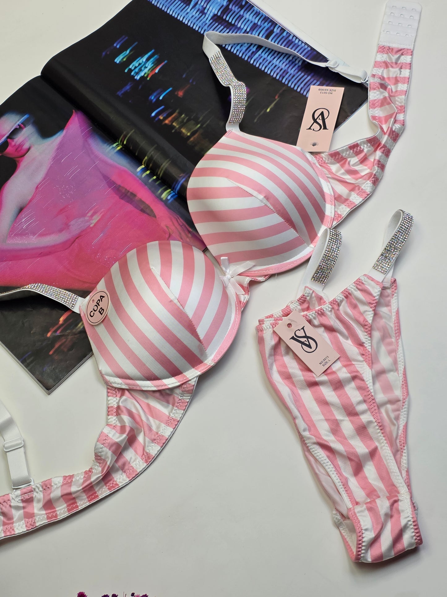 (40)B Victoria secret Bridal Padded Pushup Wired Bra set (Pink)
