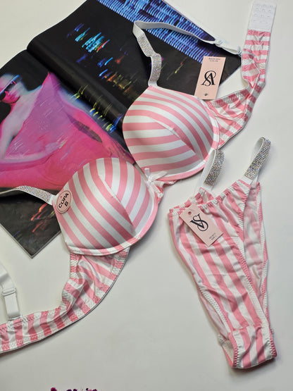 (40)B Victoria secret Bridal Padded Pushup Wired Bra set (Pink)