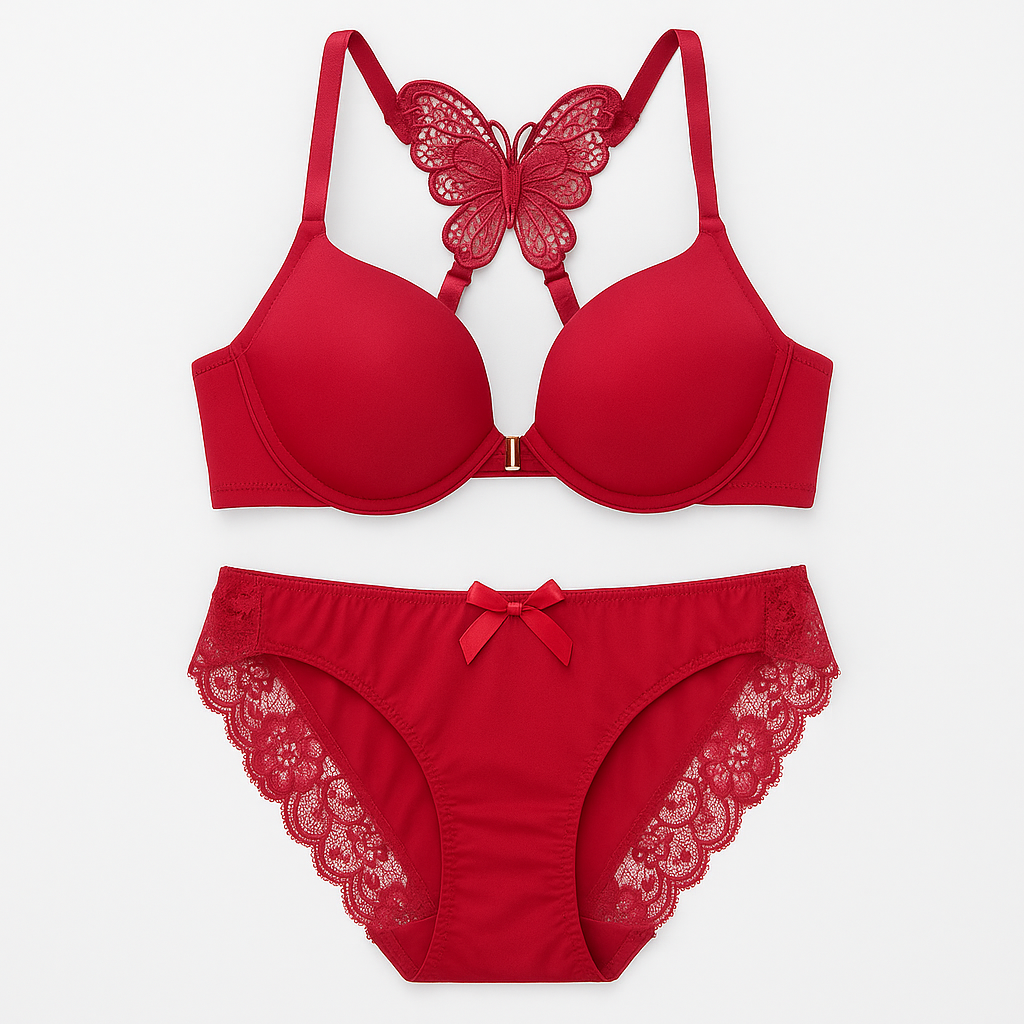 (32-38)B Double Padded Butterfly Bra Panty Set [132]