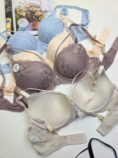 (34-40)b Criss Cross Strip Double Padded Pushup Lacy Bra