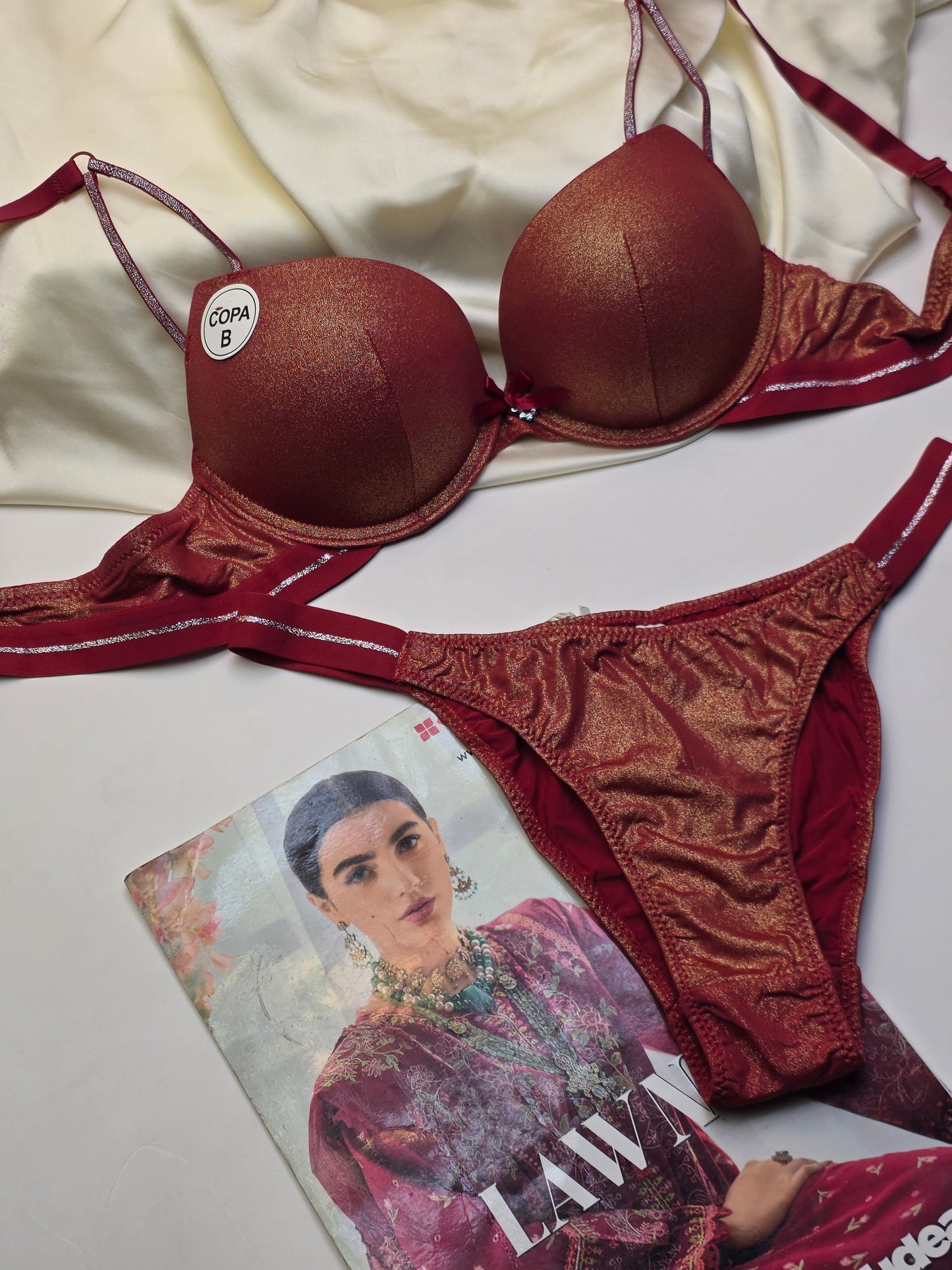 (34-40)b Brick Red Padded Pushup Wired Bra set  (170)*