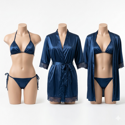 Short Silk Gown with Bikini Set JE311