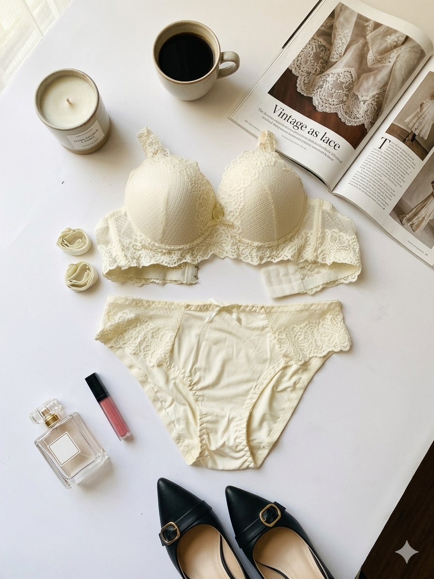 (32-36)b Elegant Lacy Soft Padded Wired Bra set 8221