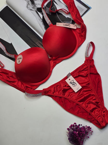 (34-38)b size Victoria secret Bridal Padded Pushup Wired Bra set (Red)*