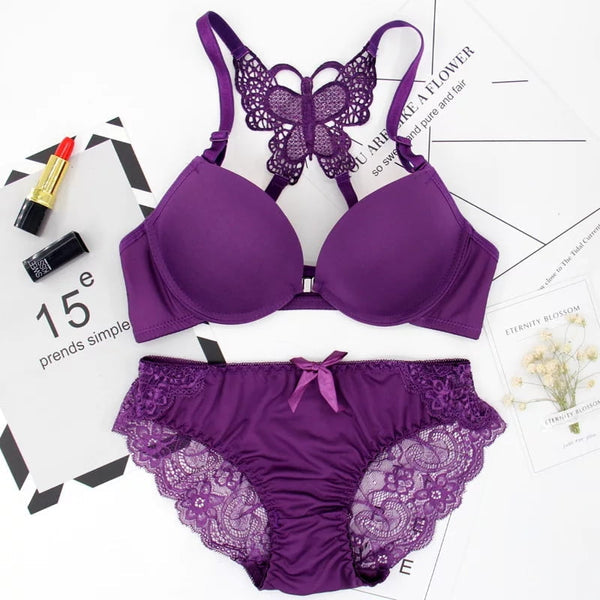 (32-38)B Double Padded Butterfly Bra Panty Set [132]