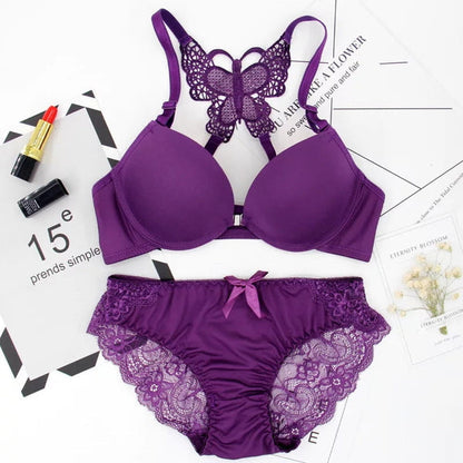 (32-38)B Double Padded Butterfly Bra Panty Set [132]