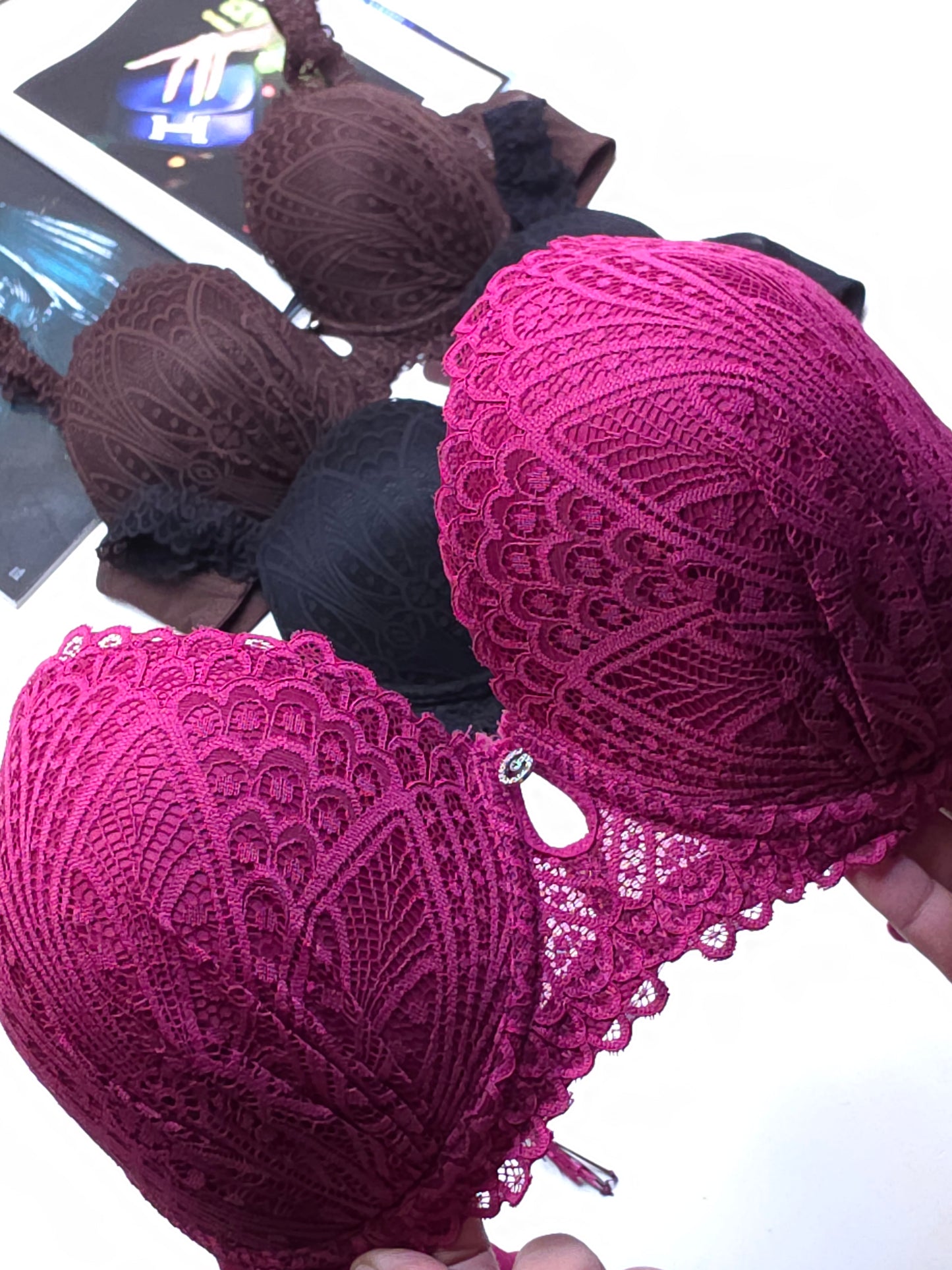 (36-42)D Cup Size Light Padded Wired Flower Pattern Bra (165)*