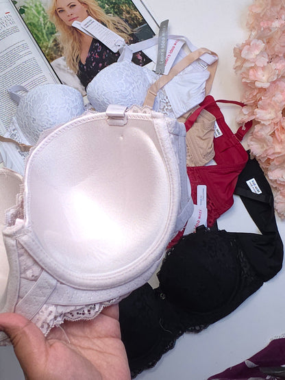 (36-42)C Cup Size Half Cup Shape Padded Push up Wired Flower Pattern Bra (159)