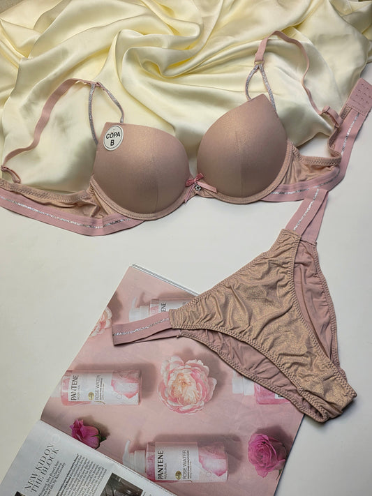 (34-40)Baby Pink Padded Pushup Wired Bra set  (42-004) (170)