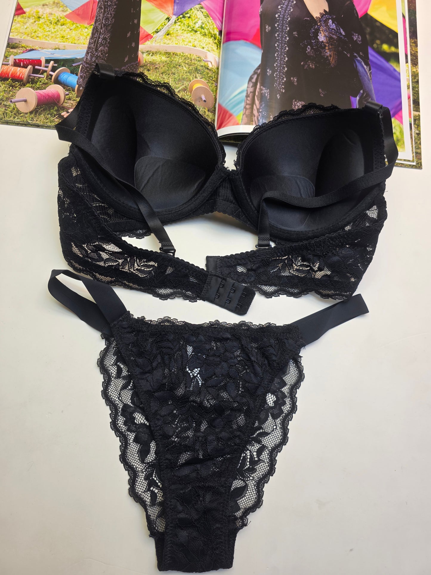(38-42)C Elegant Padded Push-up Lace Bridal Bra & Thong Underwear*