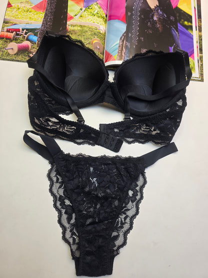 (38-42)C Elegant Padded Push-up Lace Bridal Bra & Thong Underwear*