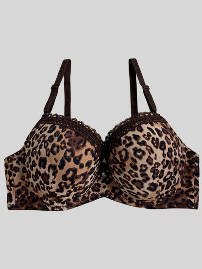 (36-42)C Leopard Print Thin Pad  C Cupsize  Wired Bra (156)