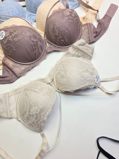 (34-40)b Criss Cross Strip Double Padded Pushup Lacy Bra