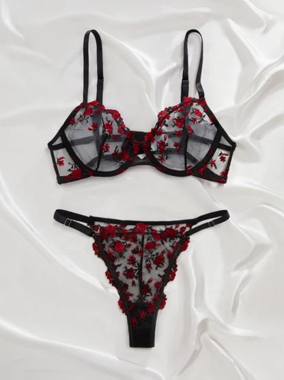 (34-38)B Beautiful Lace Underwire Bra and Panty Set(Floor)