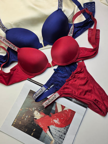 (36-42)B [Blue & Maroon] Victoria Secret Soft Push-up Pad Bra Panty Set(134)