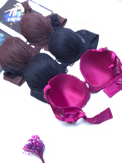 (36-42)D Cup Size Light Padded Wired Flower Pattern Bra (165)*