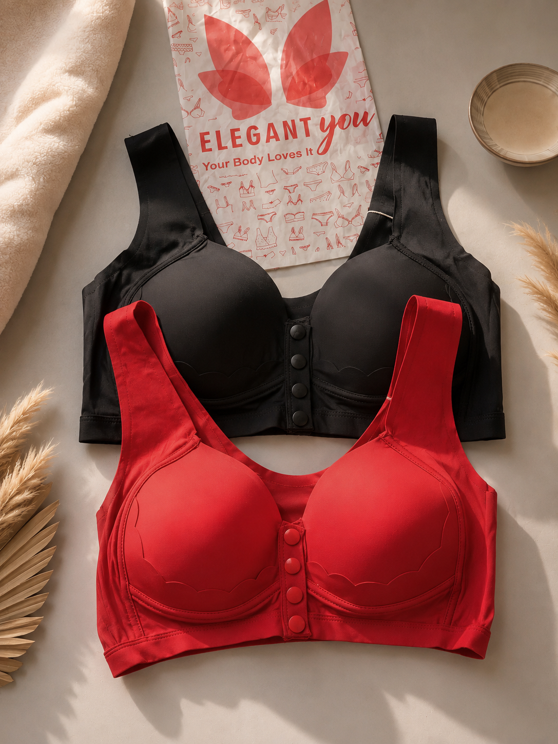 (36-44)b/c Seamless Wide Strap Front Button Bra