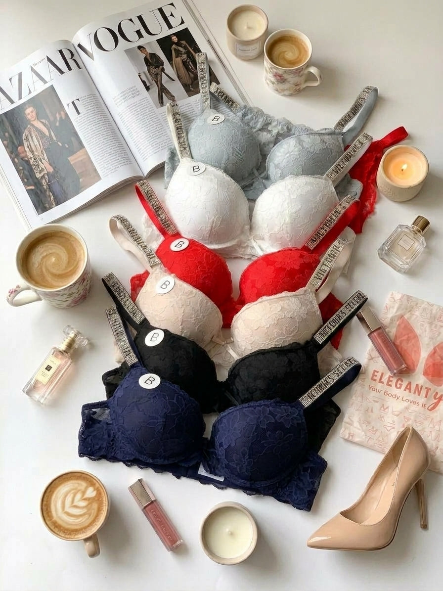 (34-40)B Elegant Double Padded Pushup Lacy Bra^