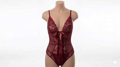 (34-40)Lacy Mesh Cut-out See-Through Body-Suit 2033(C12-R5)