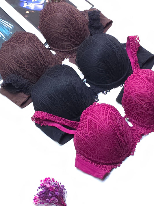 (36-42)D Cup Size Light Padded Wired Flower Pattern Bra (165)