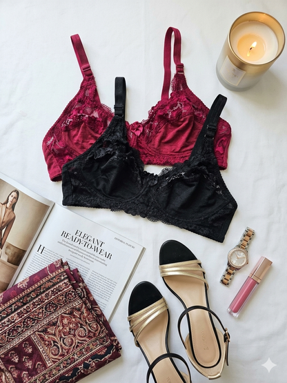 Pack of 2 Soft Cotton Lacy Bra (R5-D)