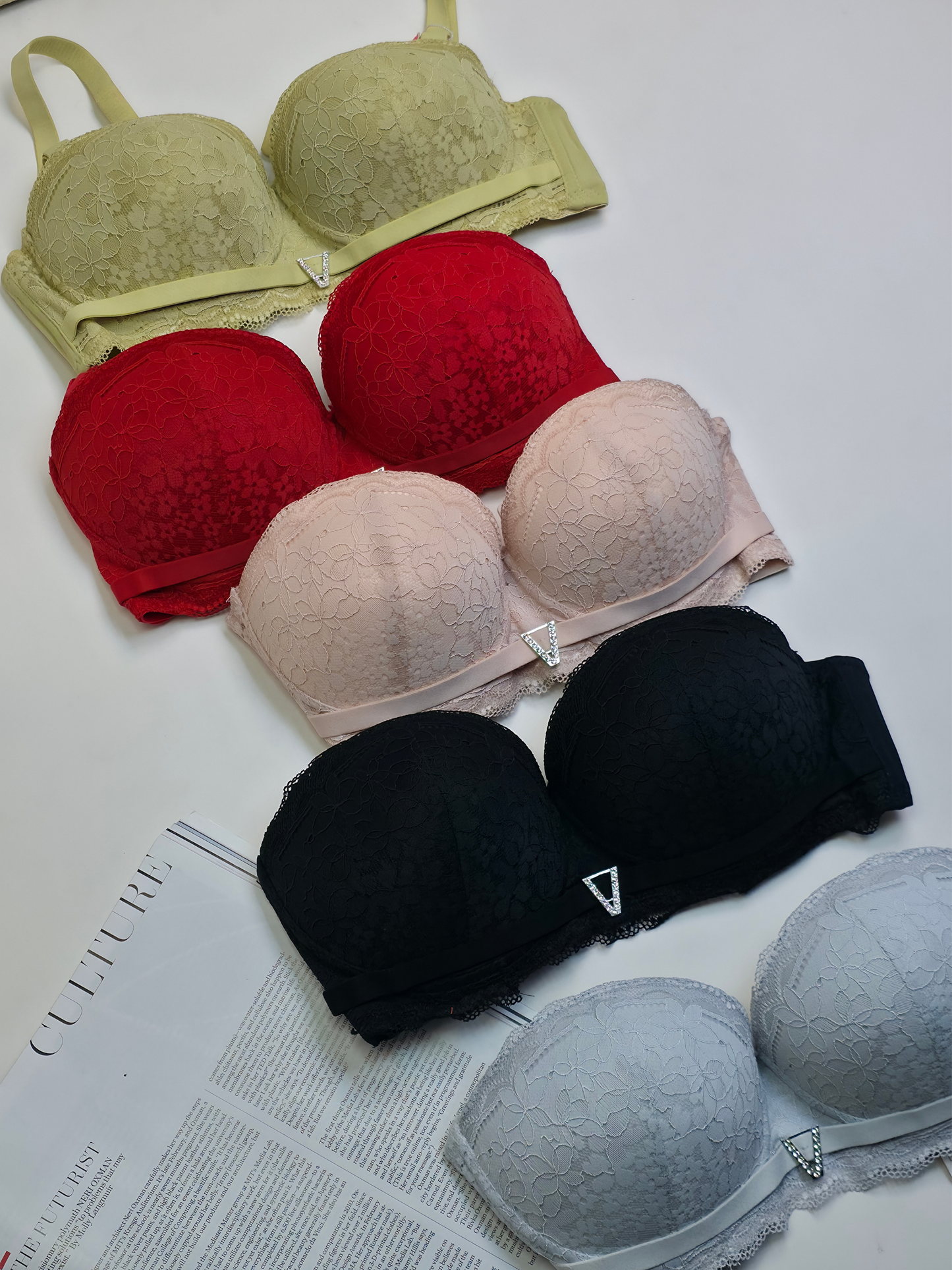 (36-42)size Half Cup Shape Padded Push up Wired Flower Pattern Bra