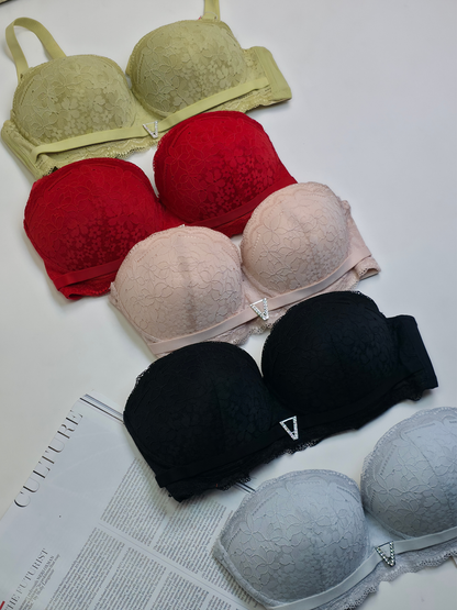 (36-42)size Half Cup Shape Padded Push up Wired Flower Pattern Bra