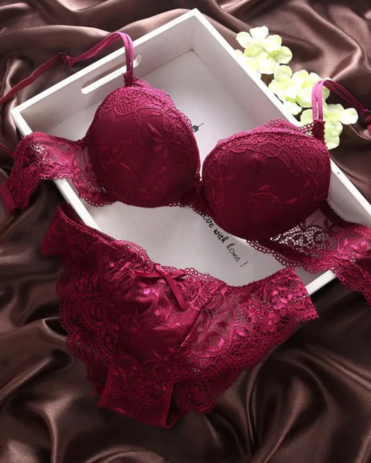 (34-38)b size Maroon Bridal Bra Panty Lacy Set(129)