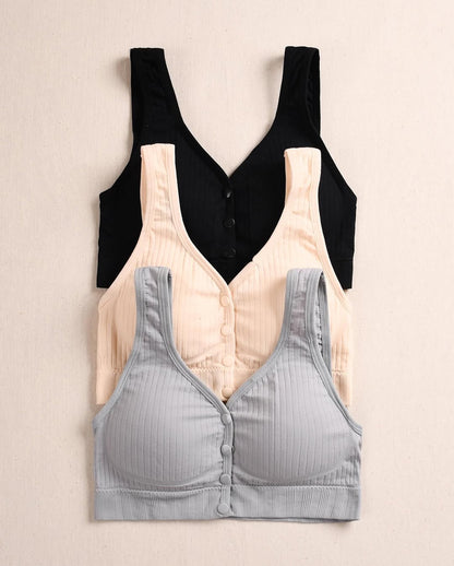 Wide Shoulder Front Button Sports Bra