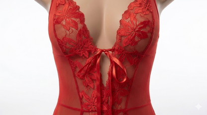 (34-40)Lacy Mesh Cut-out See-Through Body-Suit 2033(C12-R5)