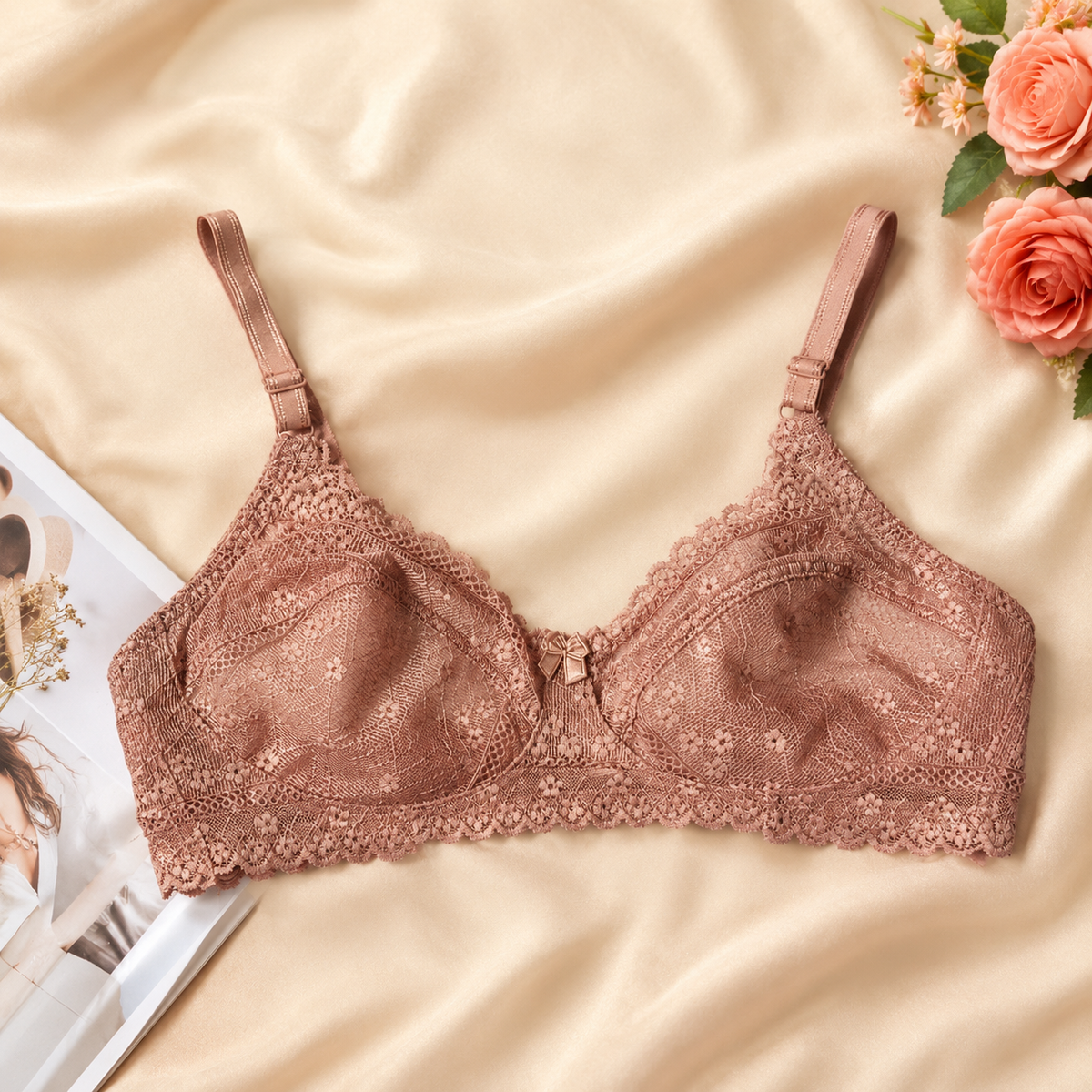 (32-42)b Flower Print Cotton Net Bra(225)