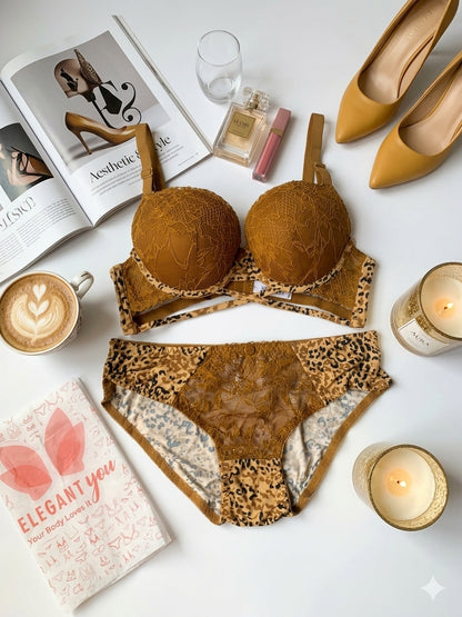 (36-42) Luxury Lace Pattern  Under Wire Bra Panty Set (R3)