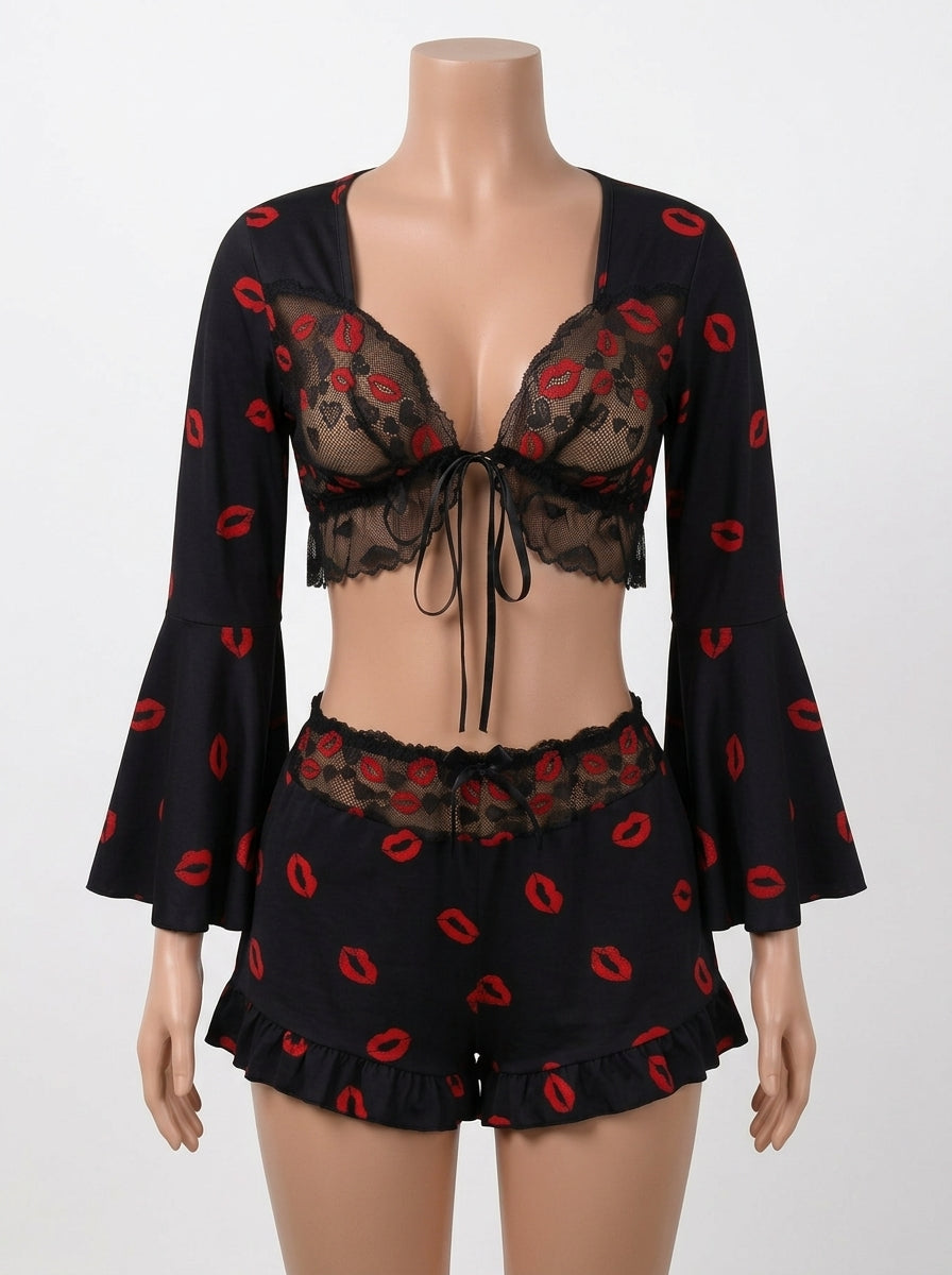 Premium Front Buckle Net and Seamless 2 Piece Shirt and Skirt 98052