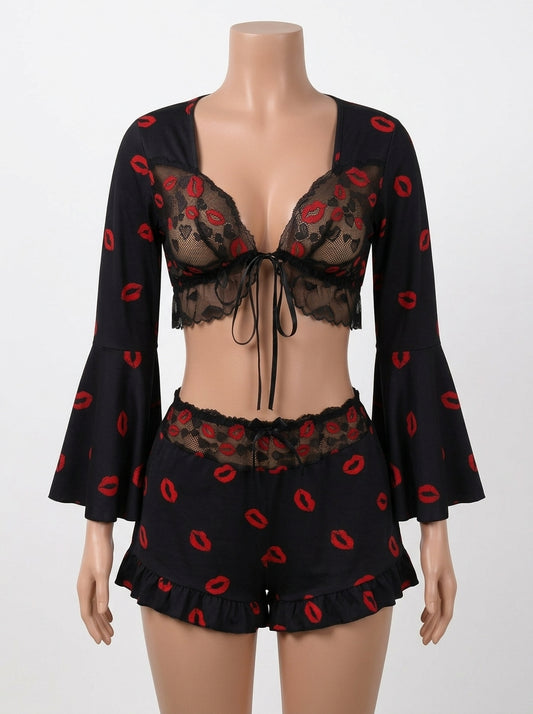 Premium Front Buckle Net and Seamless 2 Piece Shirt and Skirt 98052