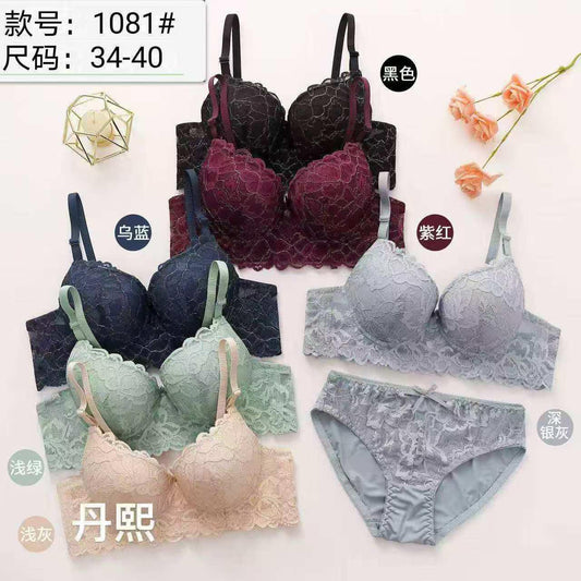 (34-40)B Elegant Padded Push-up Lace Bridal Bra Panty Set