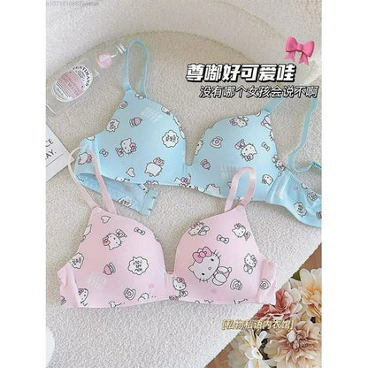 (32-36)B  Hello Kitty Seamless Thin-Pad Non-Wire Bra & Panty Set(R4)
